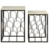 Templar Set of 2 White Marble Tops and Black Iron Side Tables