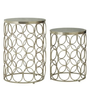 Templar Silver Finish Metal and Polished Marble Round Side Tables Templar Silver Finish Metal and Polished Marble Round Side Tables