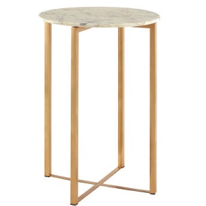 Templar White Marble and Gold Finish Lattice Base Side Table Templar White Marble and Gold Finish Lattice Base Side Table