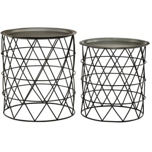 Templar Zinc Top and Black Iron Base Round Side Tables Set of 2 Templar Zinc Top and Black Iron Base Round Side Tables Set of 2