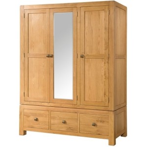 Ayr Oak Furniture Triple Wardrobe with 3 Drawers & Mirror Ayr Oak Furniture Triple Wardrobe with 3 Drawers & Mirror