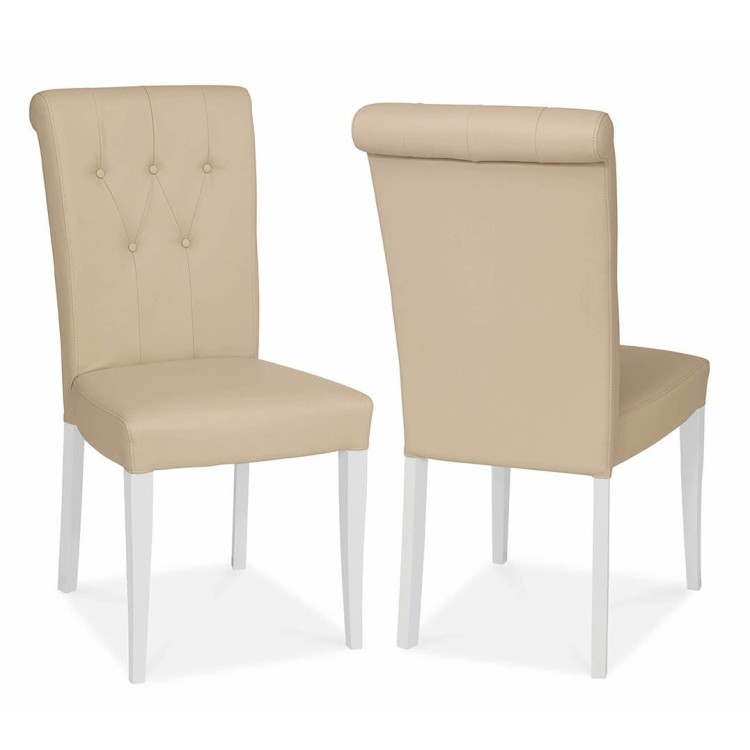 Hampstead Two Tone Painted Furniture Ivory Leather Dining Chair Pair