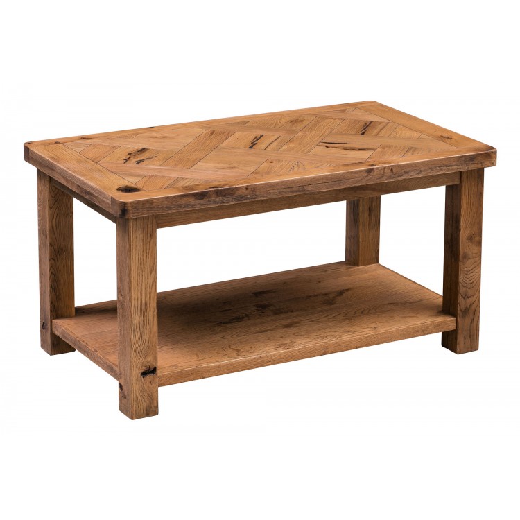 Aztec Solid Oak Furniture Rustic Coffee Table With Shelf