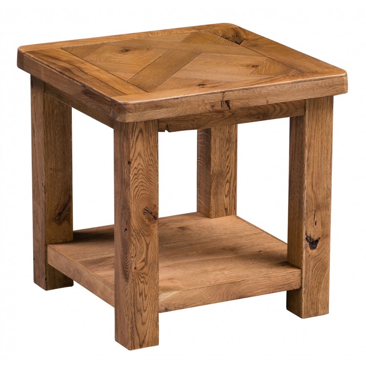 Aztec Solid Oak Furniture Rustic Lamp Table with Shelf AZTLT