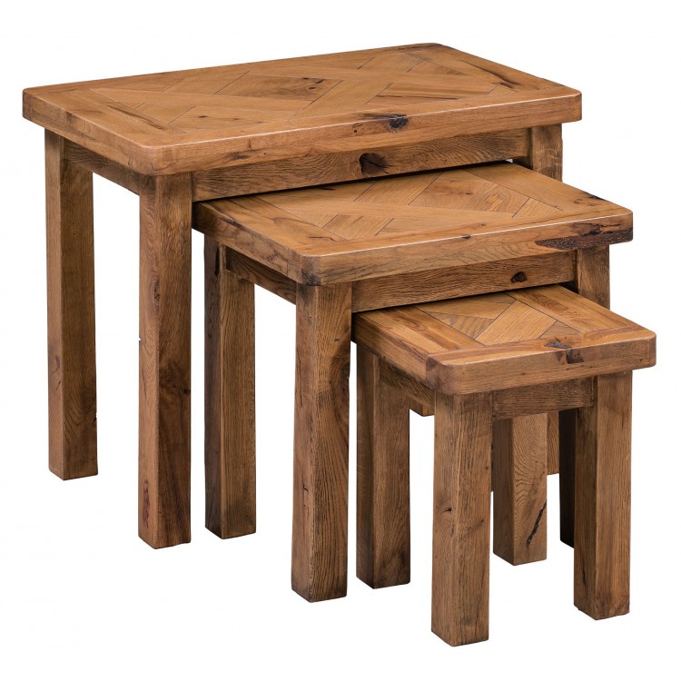Aztec Solid Oak Furniture Rustic Nest of 3 Tables
