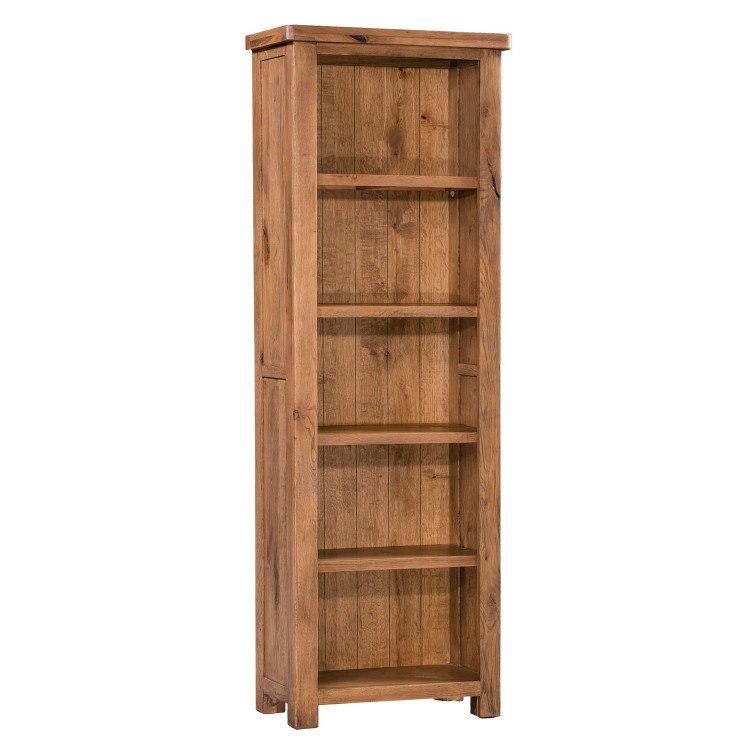 Aztec Solid Oak Furniture Rustic Slim 5 Shelf Bookcase
