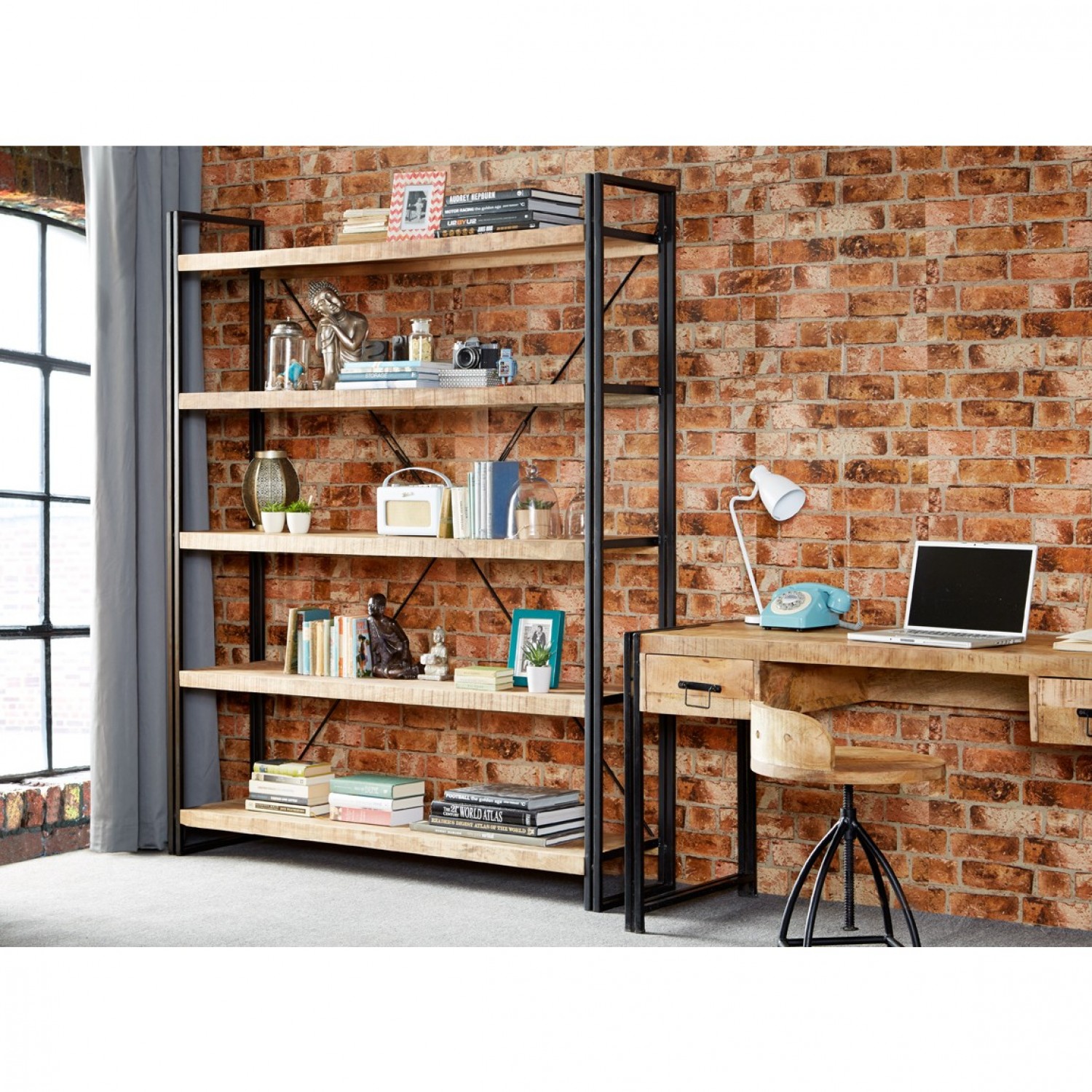 Cosmo Industrial Large Open Bookcase, Industrial Furniture Bookcase