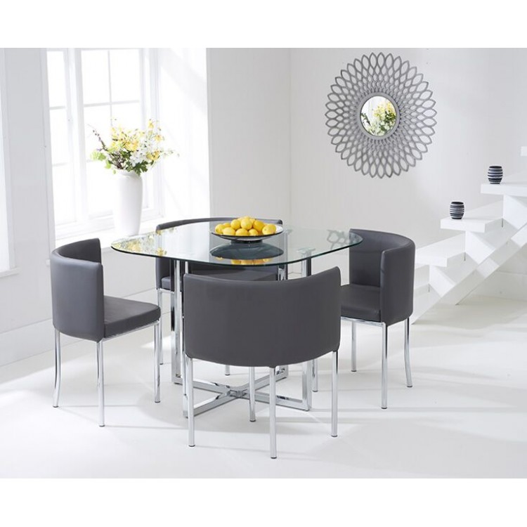 Abingdon 100cm Glass Table with 4 Grey High Back Stools PT31074