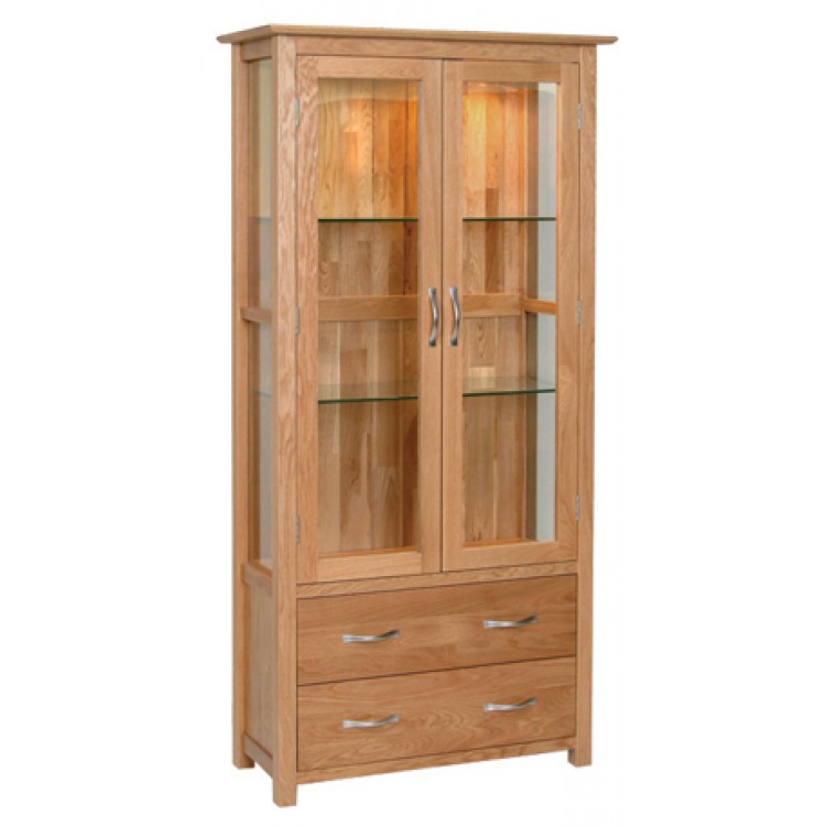 Divine True Oak Furniture 2 Door 2 Drawer Display Cabinet