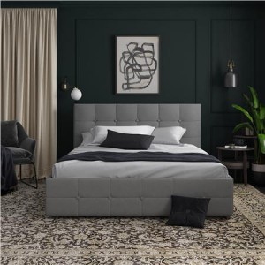 Rose Furniture Grey Linen Upholstered Double Bed with Storage Rose Furniture Grey Linen Upholstered Double Bed with Storage