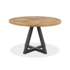 Bentley Designs Indus Rustic Oak 4 Seater Circular Dining Table & 4 Rustic Oak Upholstered Chairs in Crimson Velvet Fabric