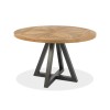 Bentley Designs Indus Rustic Oak 4 Seater Circular Dining Table & 4 Rustic Oak Upholstered Chairs in Crimson Velvet Fabric