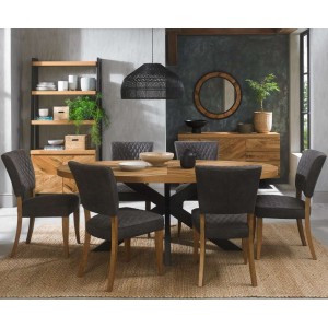 Bentley Designs Ellipse Rustic Oak 6 Seater Dining Table & 6 Logan Dark Grey Fabric Dining Chairs Bentley Designs Ellipse Rustic Oak 6 Seater Dining Table & 6 Logan Dark Grey Fabric Dining Chairs