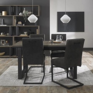 Bentley Designs Tivoli Weathered Oak 4-6 Seater Dining Table & 4 Indus Dark Grey Fabric Upholstered Cantilever Chairs Bentley Designs Tivoli Weathered Oak 4-6 Seater Dining Table & 4 Indus Dark Grey Fabric Upholstered Cantilever Chairs