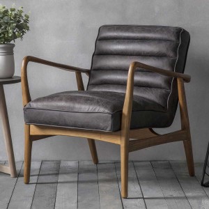 Datsun Furniture Antique Ebony Leather Armchair Datsun Furniture Antique Ebony Leather Armchair