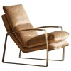 Fabien Ochre Velvet Upholstered Lounger Armchair with Brass Matt Metal Frame