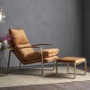 Fabien Ochre Velvet Upholstered Lounger Armchair with Brass Matt Metal Frame