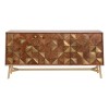 Tate Brass and Acacia Wood Geometric Designed 3 door Sideboard