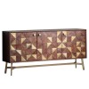 Tate Brass and Acacia Wood Geometric Designed 3 door Sideboard