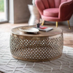 Khalasar Furniture Round Light Gold Metal Coffee Table Khalasar Furniture Round Light Gold Metal Coffee Table