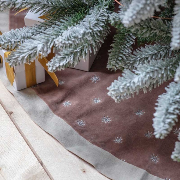 Luxury Taupe Velvet Embroidered Round Christmas Tree Skirt Luxury Taupe Velvet Embroidered Round Christmas Tree Skirt