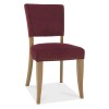 Bentley Designs Indus Rustic Oak 4 Seater Circular Dining Table & 4 Rustic Oak Upholstered Chairs in Crimson Velvet Fabric