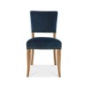Bentley Designs Indus Rustic Oak 4 Seater Circular Dining Table & 4 Rustic Oak Upholstered Chairs in Dark Blue Velvet Fabric