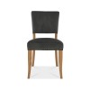 Bentley Designs Indus Rustic Oak 4 Seater Circular Dining Table & 4 Rustic Oak Upholstered Chairs in Gun Metal Velvet Fabric