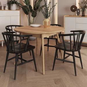 Balto Solid Oak Round Dining Table and 4 Como Black Armchairs Balto Solid Oak Round Dining Table and 4 Como Black Armchairs