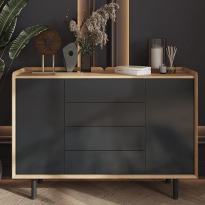 Bell and Stocchero Balto Solid Oak and Black Large Sideboard Bell and Stocchero Balto Solid Oak and Black Large Sideboard