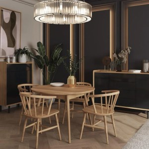 Balto Solid Oak Round Dining Table and 4 Como Oak Armchairs Balto Solid Oak Round Dining Table and 4 Como Oak Armchairs