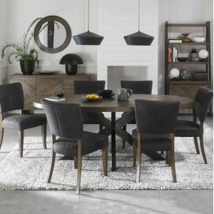 Bentley Designs Ellipse Fumed Oak 6 Seater Dining Table & 6 Logan Dark Grey Fabric Dining Chairs Bentley Designs Ellipse Fumed Oak 6 Seater Dining Table & 6 Logan Dark Grey Fabric Dining Chairs