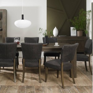 Bentley Designs Logan Fumed Oak 6-8 Seater Dining Table & 8 Dark Grey Fabric Dining Chairs Bentley Designs Logan Fumed Oak 6-8 Seater Dining Table & 8 Dark Grey Fabric Dining Chairs