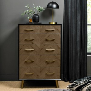 Bentley Designs Sienna Fumed Oak & Peppercorn Large 5 Drawer Chest Bentley Designs Sienna Fumed Oak & Peppercorn Large 5 Drawer Chest