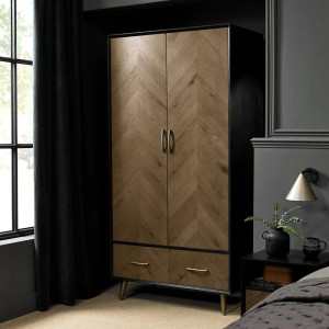 Bentley Designs Sienna Fumed Oak & Peppercorn Double Wardrobe with Drawer Bentley Designs Sienna Fumed Oak & Peppercorn Double Wardrobe with Drawer