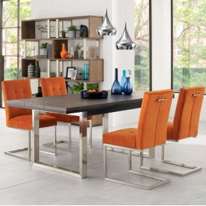Bentley Designs Tivoli Dark Oak 4-6 Seater Dining Table & 4 Tivoli Harvest Pumpkin Velvet Fabric Upholstered Cantilever Chairs Bentley Designs Tivoli Dark Oak 4-6 Seater Dining Table & 4 Tivoli Harvest Pumpkin Velvet Fabric Upholstered Cantilever Chairs