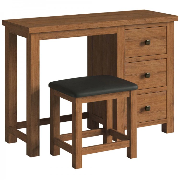 Divine Furniture Dortmund Rustic Oak Single Pedestal 3 Drawer Dressing Table and Stool