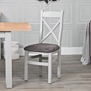 Piccadilly Grey Painted Furniture Cross Back Fabric Dining Chair
