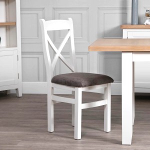 Piccadilly White Painted Furniture Cross Back Fabric Dining Chair
