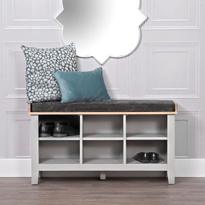 Piccadilly Grey Painted Furniture Hall Bench with Fabric Seat Piccadilly Grey Painted Furniture Hall Bench with Fabric Seat