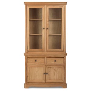 Heritage Colmar Natural Oak 4 Door 2 Drawer Small Glass Display Cabinet