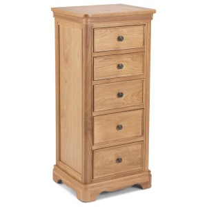 Heritage Colmar Natural Oak 5 Drawer Tallboy