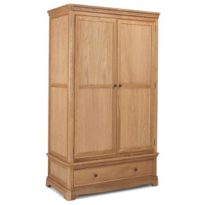 Heritage Colmar Natural Oak 2 Door Double Wardrobe With Drawer