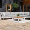 Maze Lounge Outdoor Oslo Aluminium White Large Corner Group with Teak Coffee Table