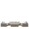 Regency Design Ragusa Natural 3 Seater Rattan Sofa Set with Armchairs and Coffee Table