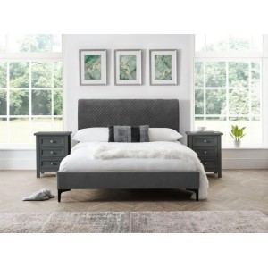 Julian Bowen Furniture Sanderson Diamond Quilted Grey Velvet 4ft6 Double Bed
