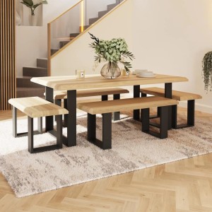 Togo Solid Oak and Metal 1.8m Dining Table with 1.2m Bench Pair Togo Solid Oak and Metal 1.8m Dining Table with 1.2m Bench Pair