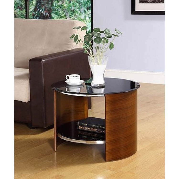 Jual Florence Walnut Furniture Round Lamp Table with Tempered Glass OFHJF303-O