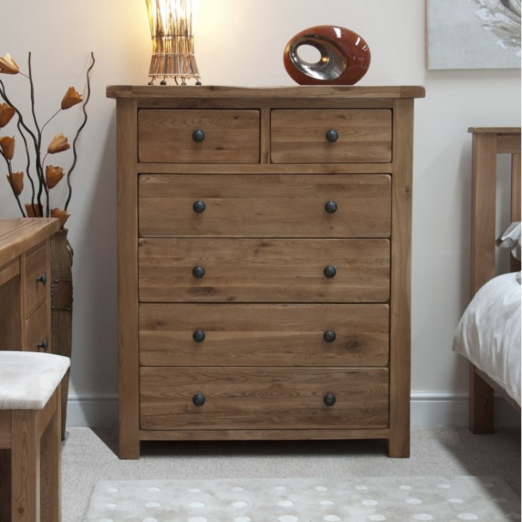 Rustic Solid Oak Furniture 2 over 4 Drawer Chest