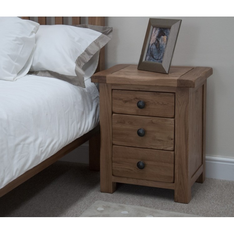 Rustic Solid Oak Furniture 3 Drawer Bedside Cabinet